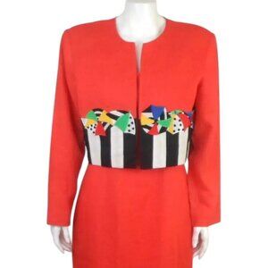 Vintage Deborah Laws DL Two Piece Jacket Dress Coral Embroidered